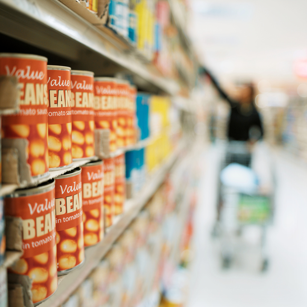 canned food in a supermarket